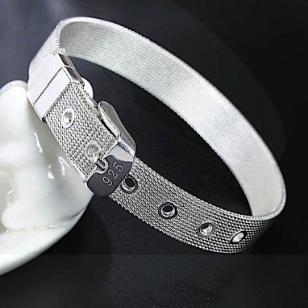 STERLING SILVER BELT BUCKLE MESH UNISEX BRACELET